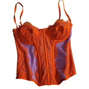 Corset Bustier Lingerie Purple Orange Lace Size Small Hook Back Out From Under